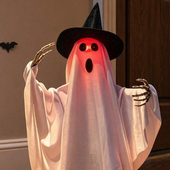 Scary Animated Halloween Ghost Decoration, Lighted Voice Control Skeleton Ghost for Haunted House, Halloween Party, Spooky Outdoor Decor