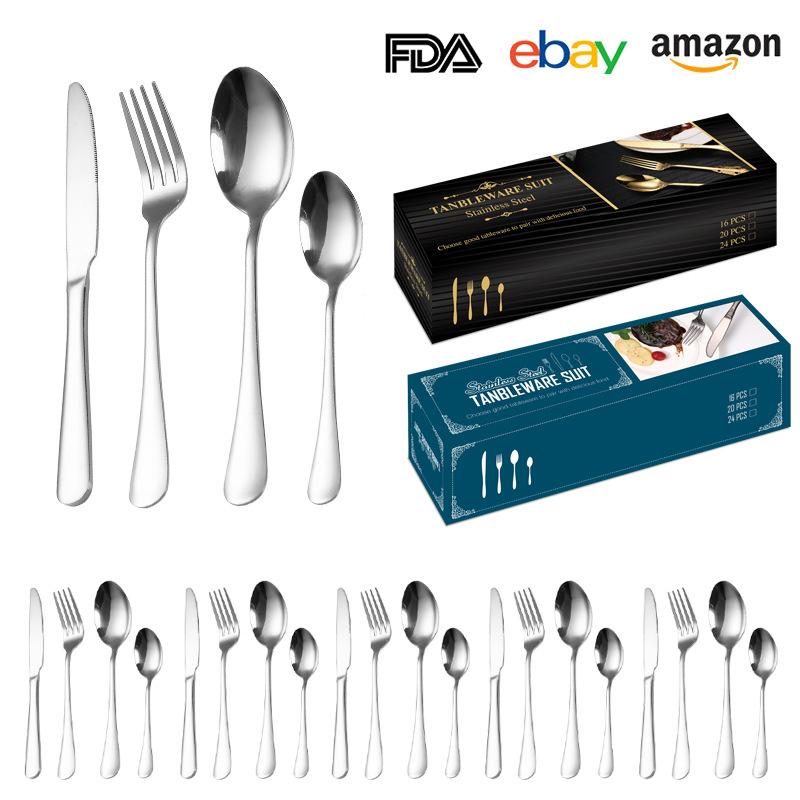 

Нож, вилка и ложка из нержавеющей стали. Посуда. Набор ножей для стейка в стиле вестерн. Десертная ложка, 24 набора.