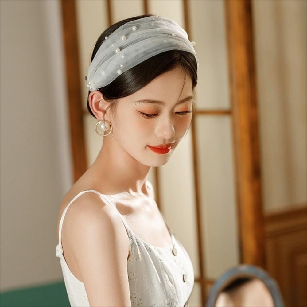 With Clip Brides Hairband Pearl Ribbon Pearl Headband Elegant Detachable Bridal Veil