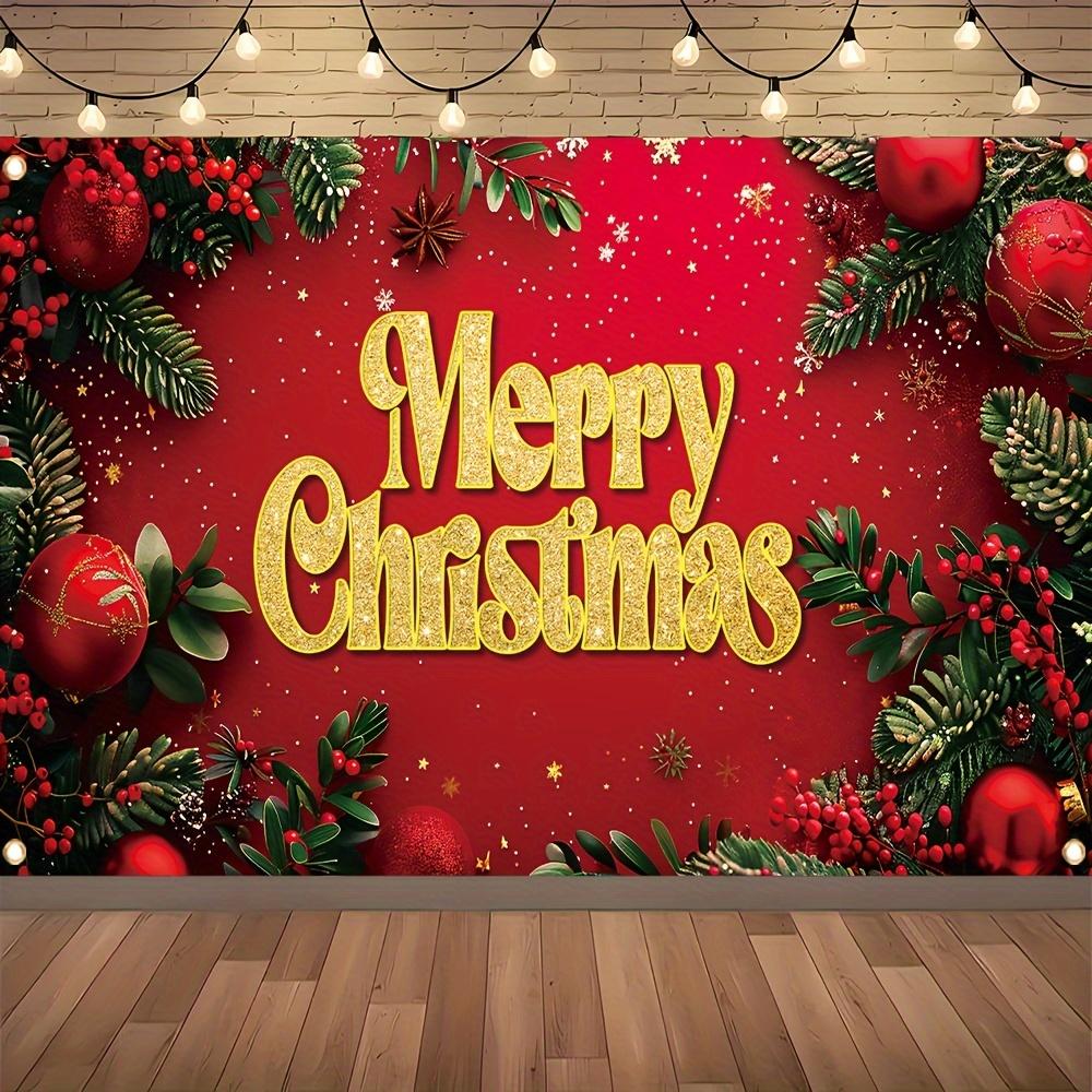 Merry Christmas Banner - Multi functional holiday background fabric with festive red Merry Christmas pattern 180X110