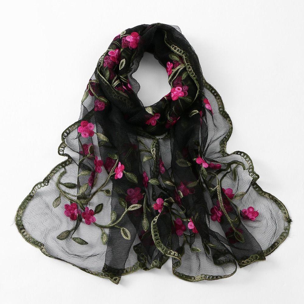 Lightweight Embroidered Floral Headwrap Breathable Long Lace Scarf Summer Hijab Travel Photoshoot