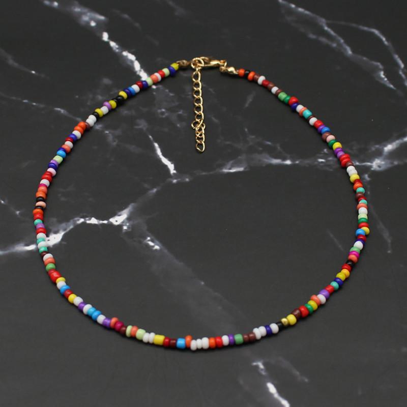 Bohemia Handmade Rainbow Seed Beads Simple Choker Necklace Women's Fashion Wild Sweet Colorful Collar Jewelry Gift