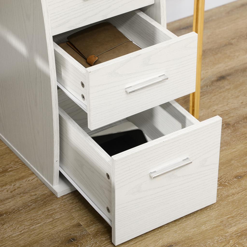 Computer Desk, 120 x 55 cm, Keyboard Tray, 3 Drawers, White