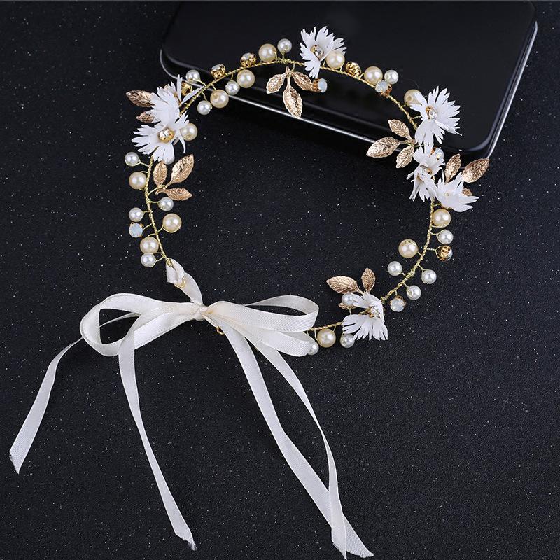 Bridal Red/Gold Color Flower Ribbon Hairband Women Headpiece Tiara Wedding