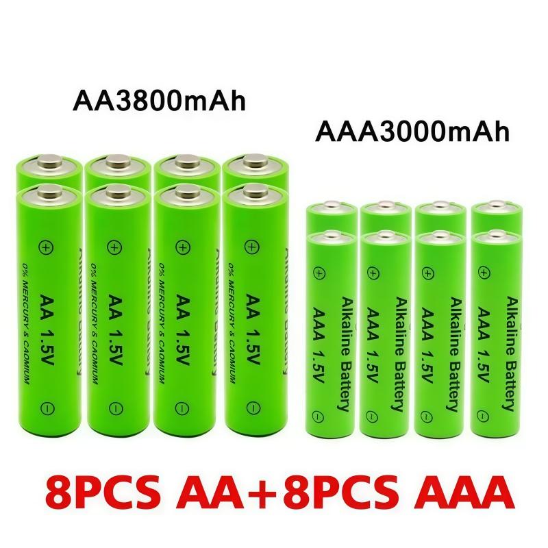 1.5V AA 3800mAh AAA 3000mAh Rechargeable Alkaline Batteries, Stable Performance for Cameras MP3 Players and Radios