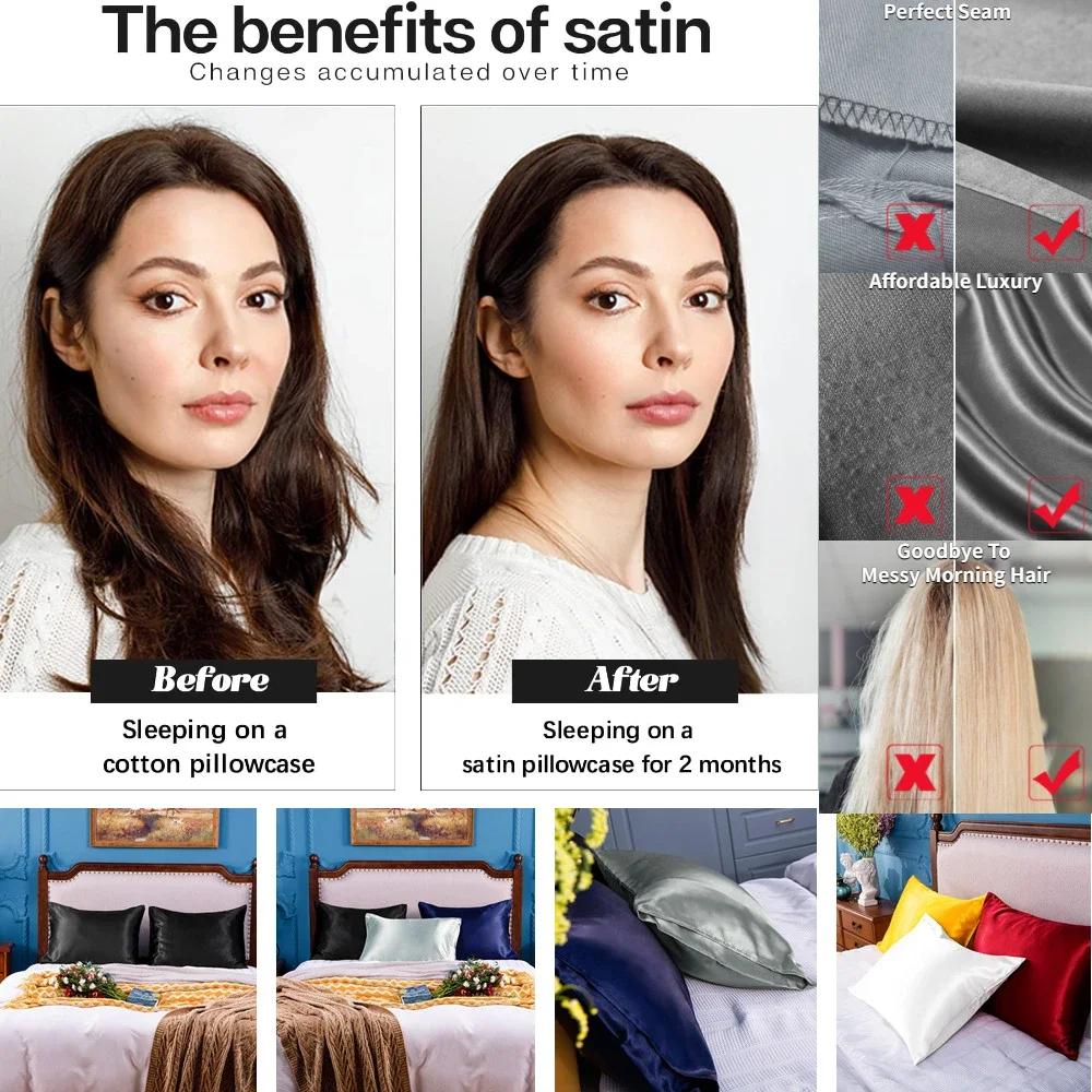 2 Pack Satin Pillowcase for Hair and Skin Super Soft and Cooling Similar To Silk Pillow Cases with Envelope Closure Home Textile