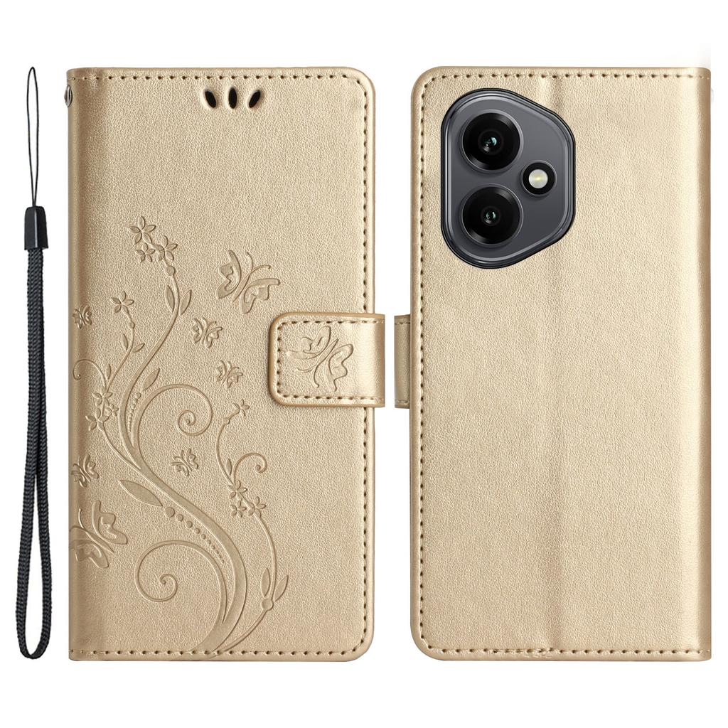 Dla Honor 400 5G (Światowy) Skórzane etui portfelowe z wytłoczonym motylem i kwiatem, pokrowiec na telefon ze smyczą