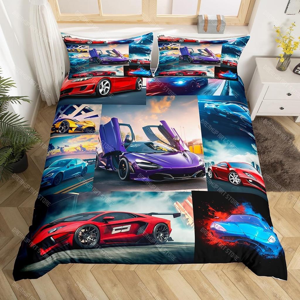Boys Sports Car Bedding Set Twin, Race Car Duvet Cover for Kids Teens Room Decor,Racing Cars Bed Set