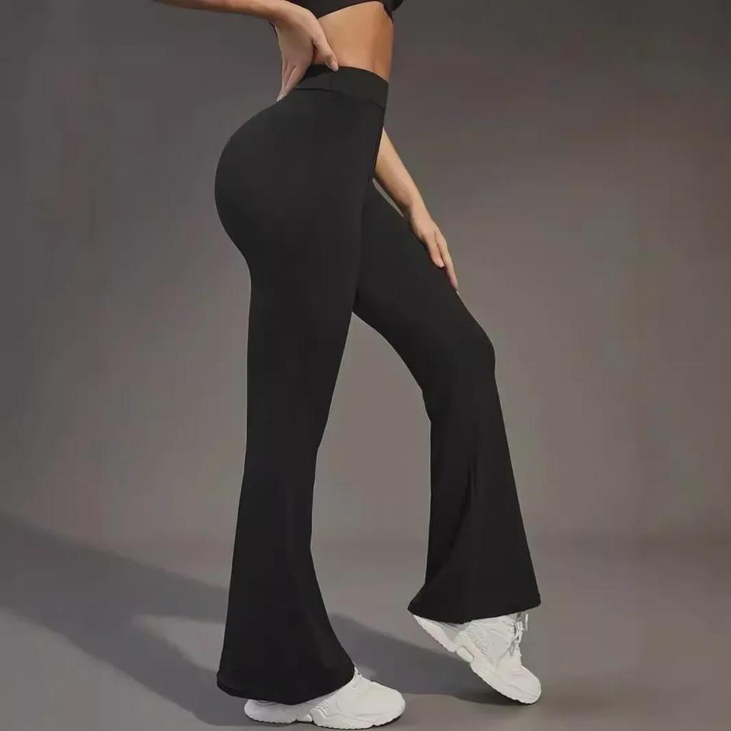 Women's Black Shark High-Waist Elastic Flared Pants