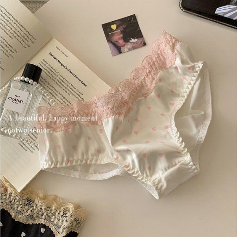 

Ladies Spring and Summer Peach Feeling Lace Sweet Antibacterial Crotch Breathable Ice Silk Low Waist Triangle Briefs L рожевий/білий