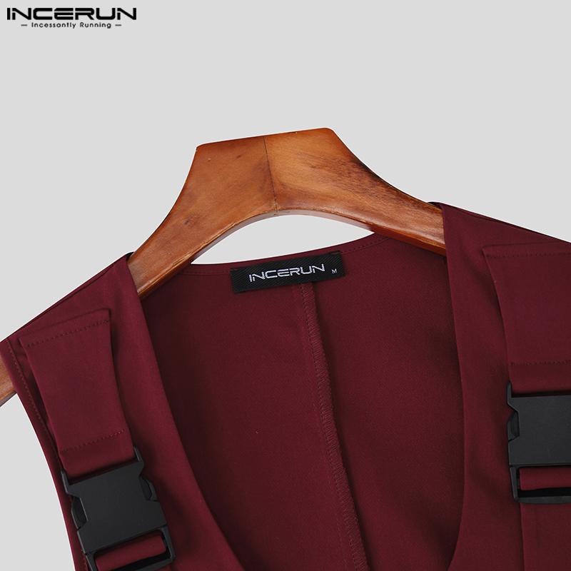 INCERUN Men Sleeveless Casual Loose Cargo Crop Tank Tops Waistcoat