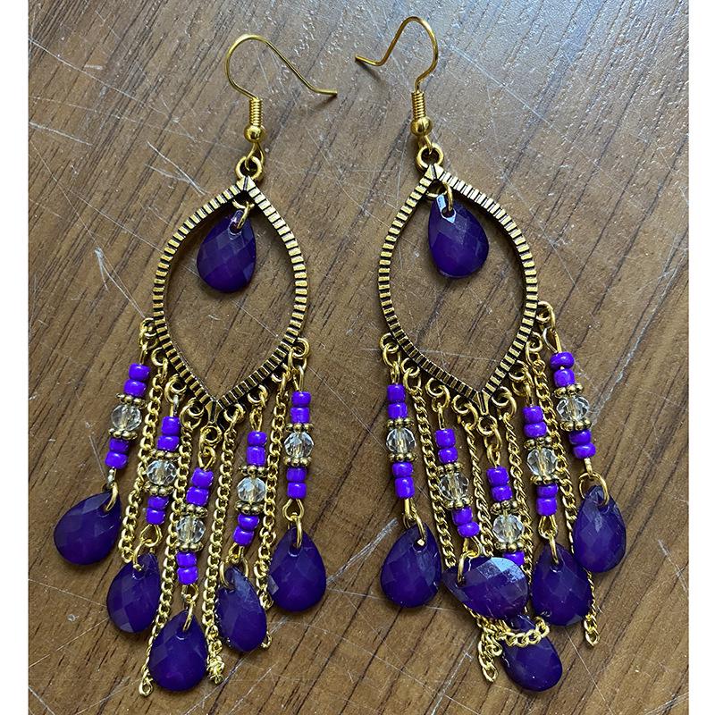Bohemian Cross-Border Handmade Water Drop Rice Bead Tassel Earrings for Travel Photography