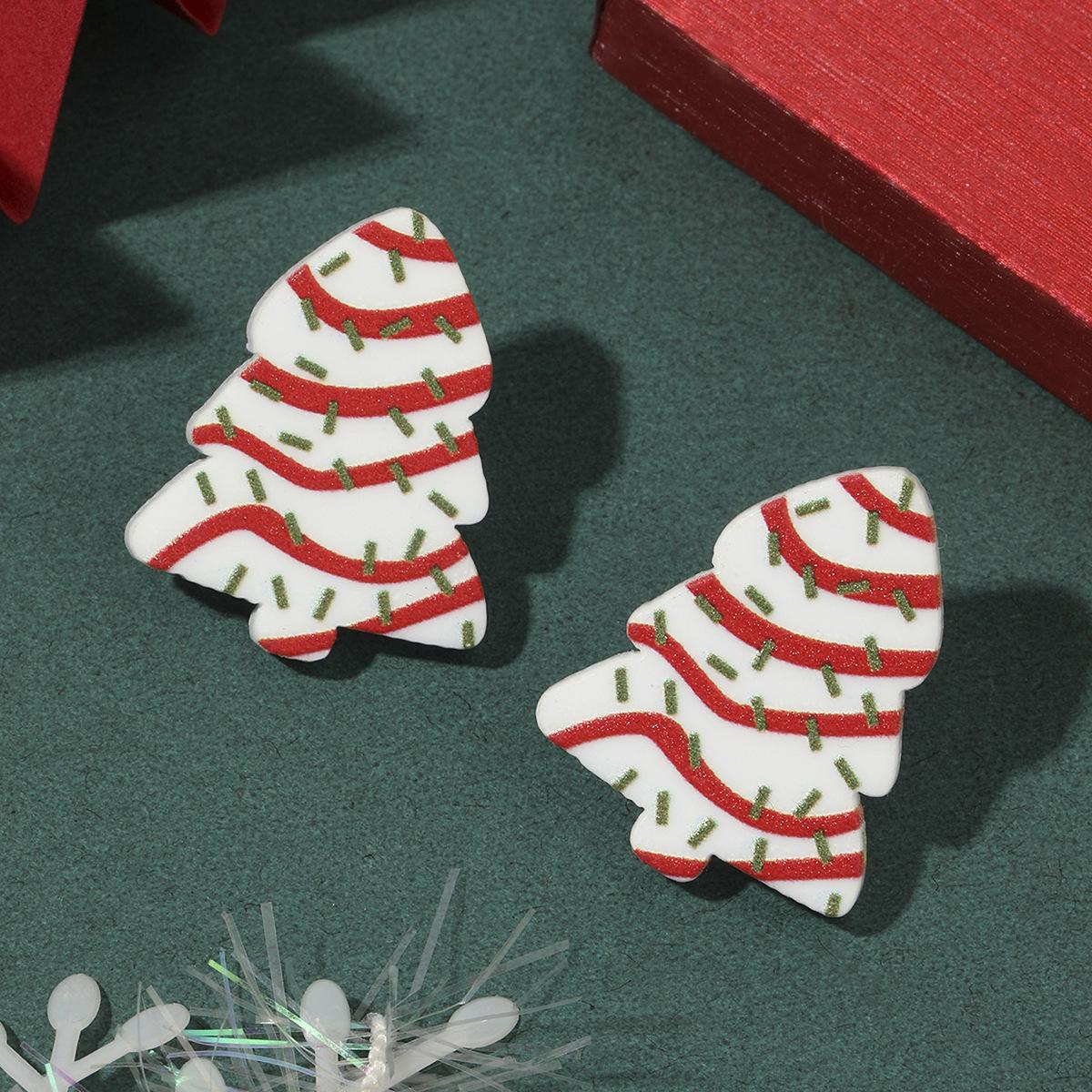 Европейские и американские серьги-пусеты в виде акриловой рождественской елки с сердечками