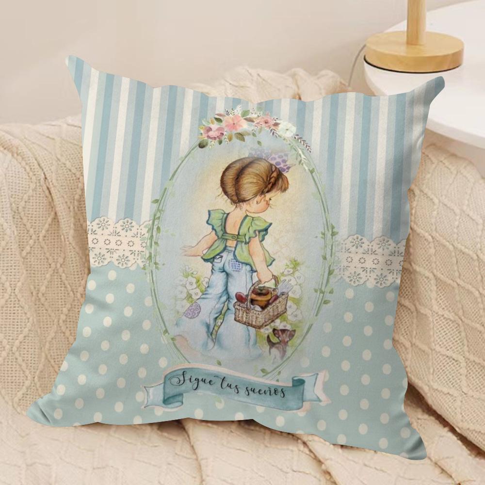 Sweet Anime S-sarah Kay Cushion Cover Silky Short Plush Double-Sided Printed Pillow Case for Sofa All Seasons Home Decor Gift
