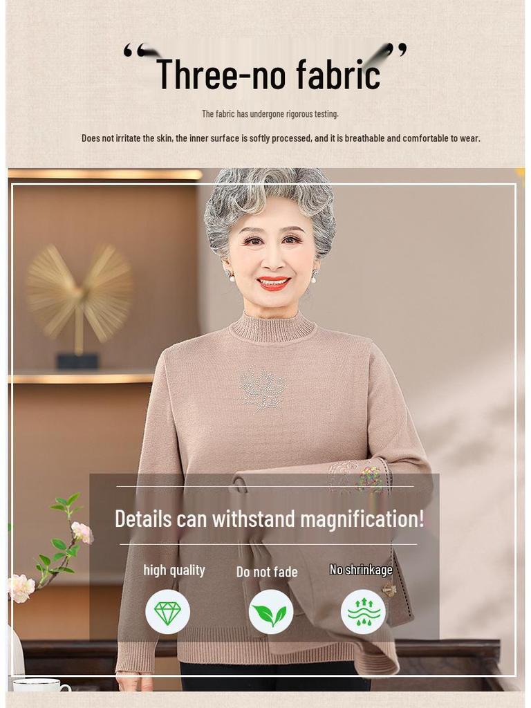 Stylish Grandma Outfit: Two-Piece Knitted Sweater Cardigan Set for Middle-Aged and Elderly Women