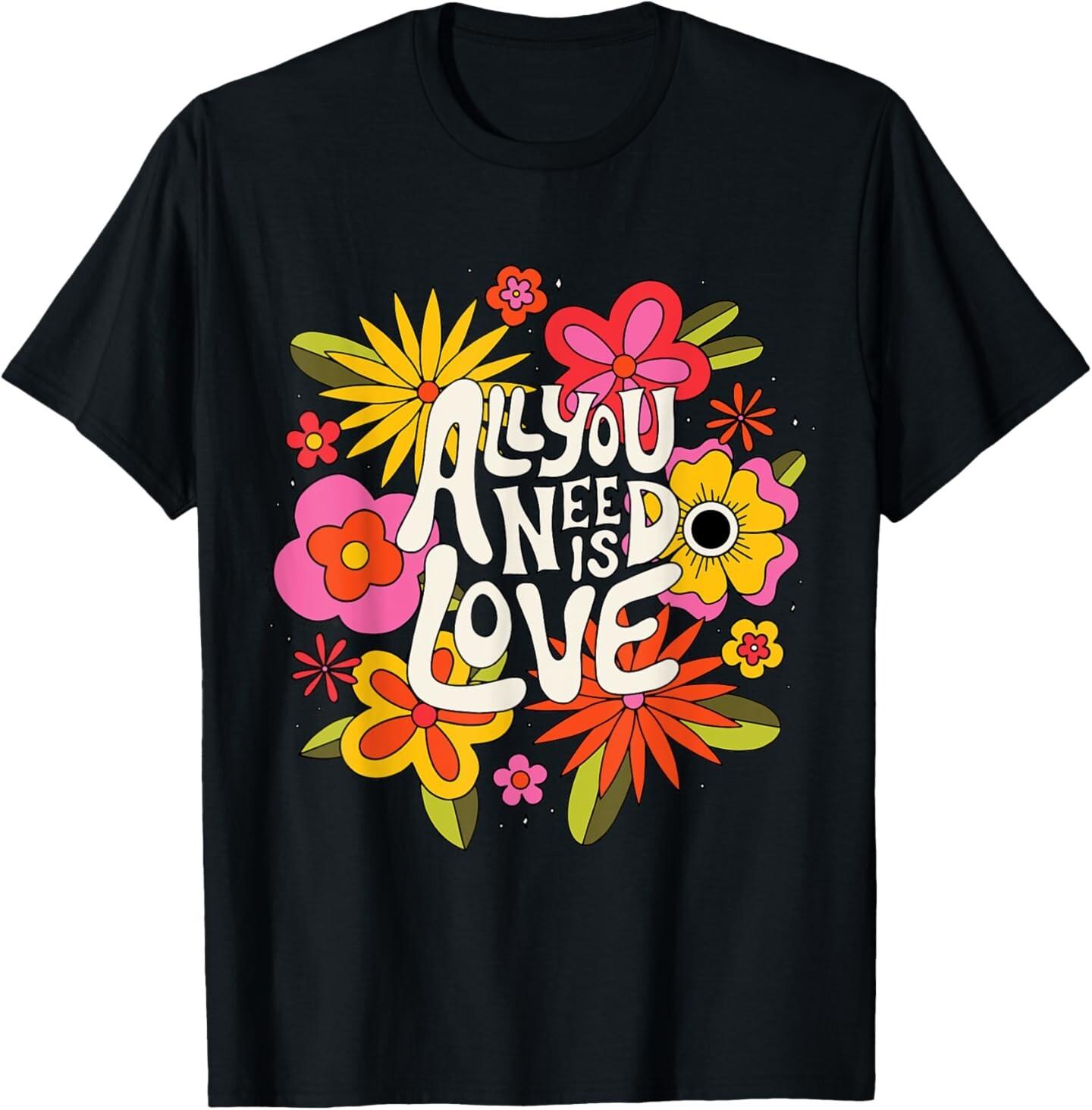 The Beatles - All You Need Is Love Retro Flowers T-Shirt Mens Womens Tees Top 3XL