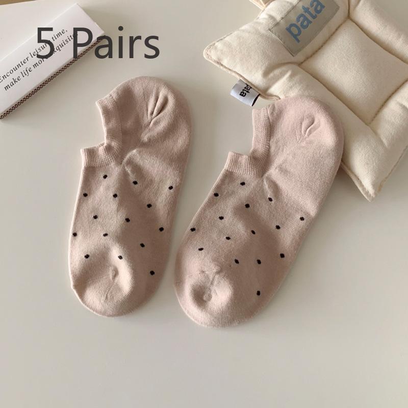 5 Pairs of Female Spring and Summer Light Mouth Solid Color Polka Dot Can Not Fall Off The Invisible Socks