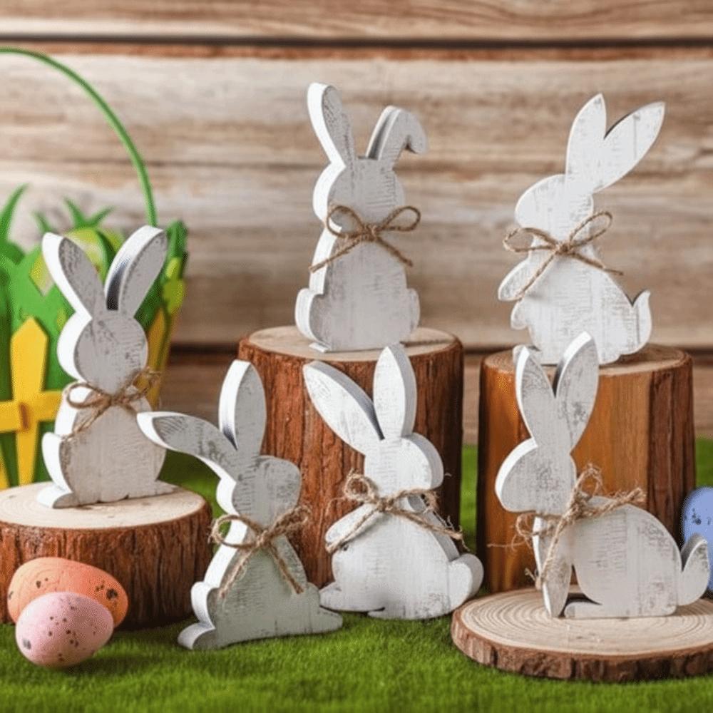 6pcs/set Bunny Shaped Wooden Bunny Table Decoration Minimalist Design Hidden Wooden Pieces Wooden Handicrafts Table Logo
