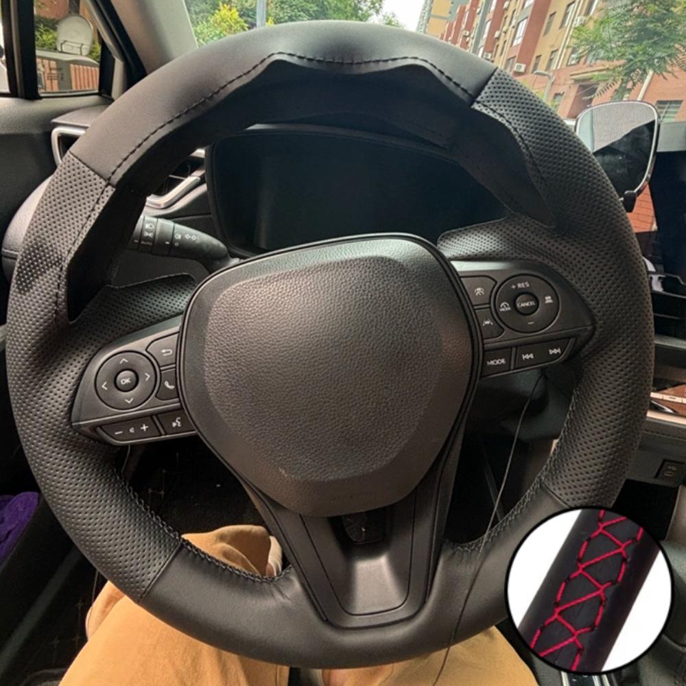 Hand Stitched Microfiber Leather Steering Wheel Cover For Toyota Avalon Camry 2018-19 Crown 2018-19 Corolla 2018- RAV4