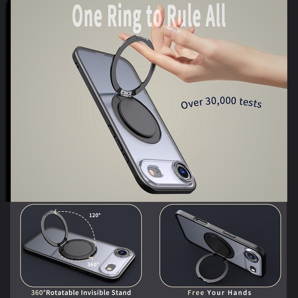 KEYSION Shockproof Matte Transparent Case for MagSafe for iPhone 17 17 Air 360° Rotating Magnetic Ring Stand Phone Back Cover