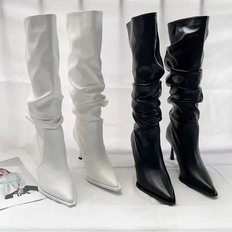 Sexy zimní ženy vysoké kozačky móda se špičatým jehlovým podpatkem dlouhé kozačky dámské elegantní vysoké kozačky nad kolena boty