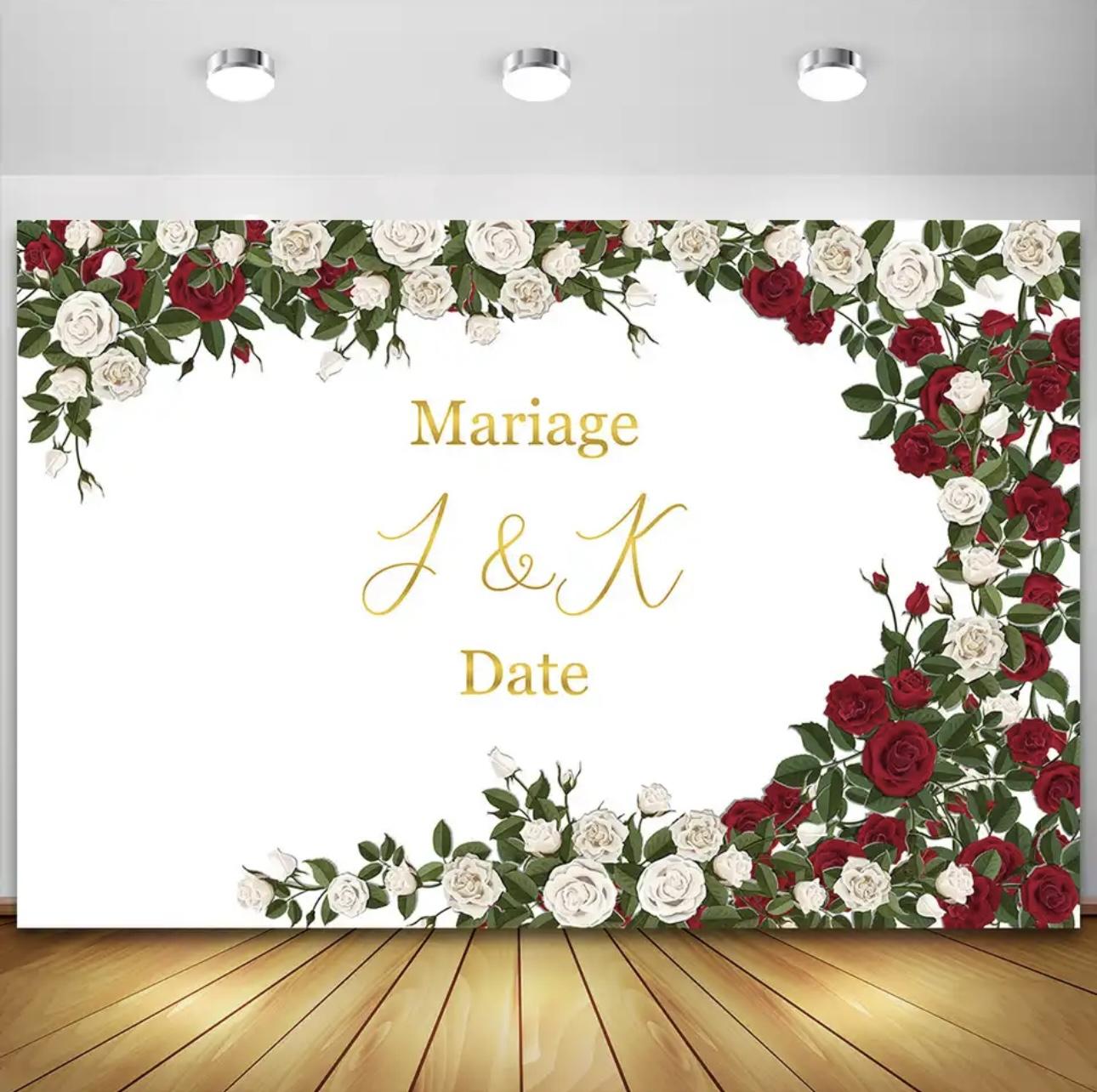 Personalize Wedding Backdrop Green Leaf Color Rose Floral Anniversary Post Birthday Bridal Party Photo Background Banner 60x90cm