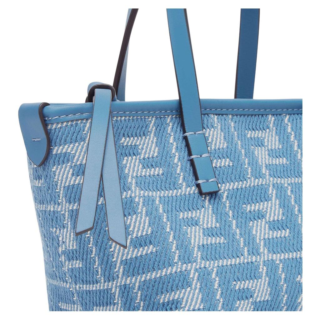 Fendi Roll Denim Effekt FF Jacquard Baumwolle Tragetasche Einkaufstasche Schulter Crossbody Handtasche Mini Damen Tote Blau 8BS096AUPXF1SKL