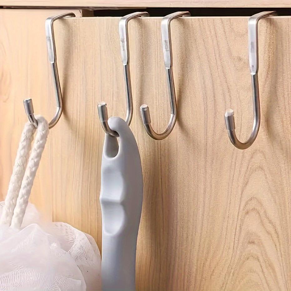 Stainless Steel S-Shaped Double Hook 1pc - Punch-Free Wall Mount Cabinet Door Hanger - Easy Install Traceless Hanging Clothes Hook for Kitchen