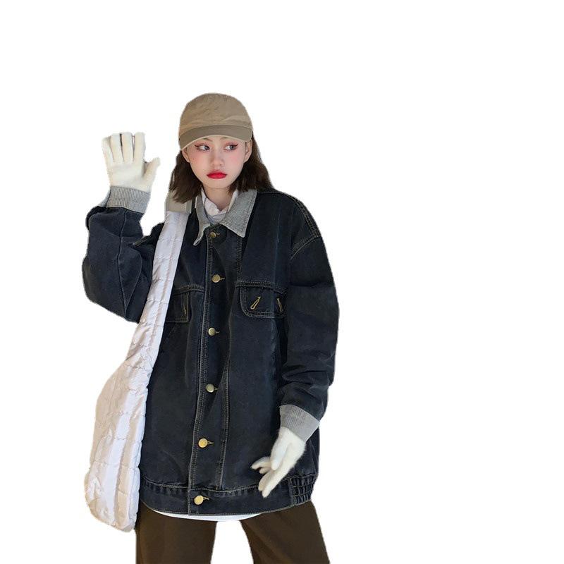 Korean Style Loose Patchwork Denim Jacket - Mid-Length Long Sleeve Fashion for Women, Spring/Autumn 2023