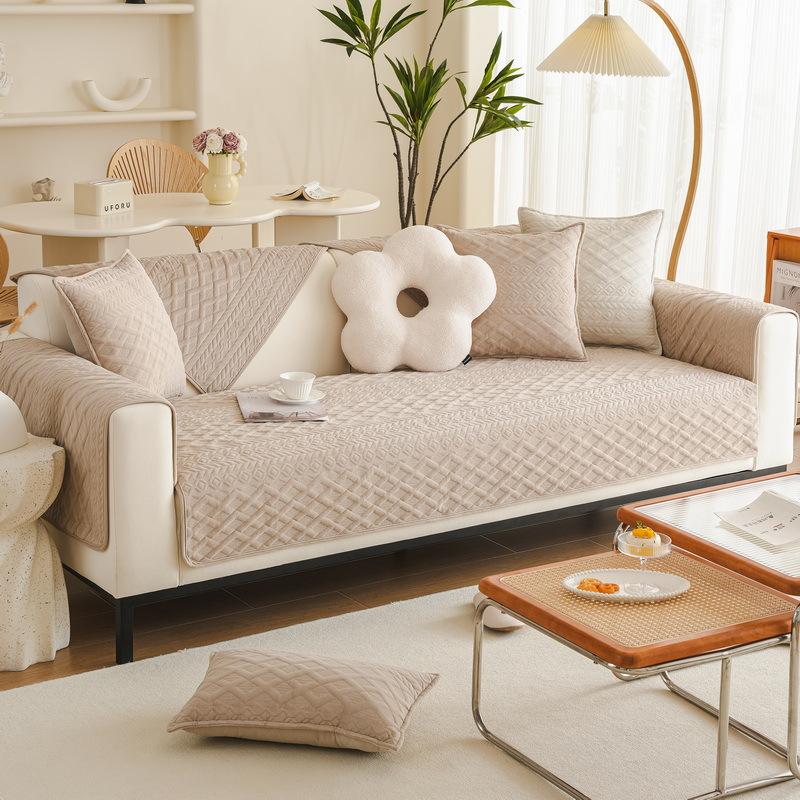 Simple Plush Sofa Cushion Solid Color All-Season Universal Seat Cushion Modern Non-Slip Sofa Cover Retro Cushion Cover Towel