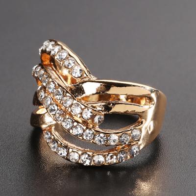 Luxus 9K Vergoldete Legierung Fingerband Strassbesetzter Ring Schmuck Geschenk