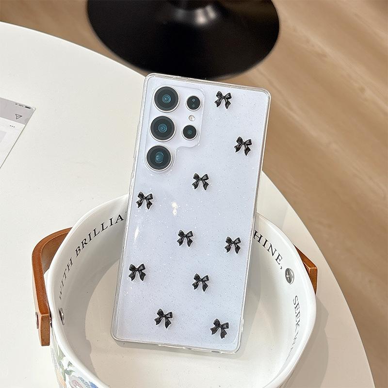 

Small Bow Tie Glitter Transparent Mobile Phone Case for Samsung S25ultra Japanese S24 Anti-fall A55 Light Luxury Female Sweet For Samsung S24FE
