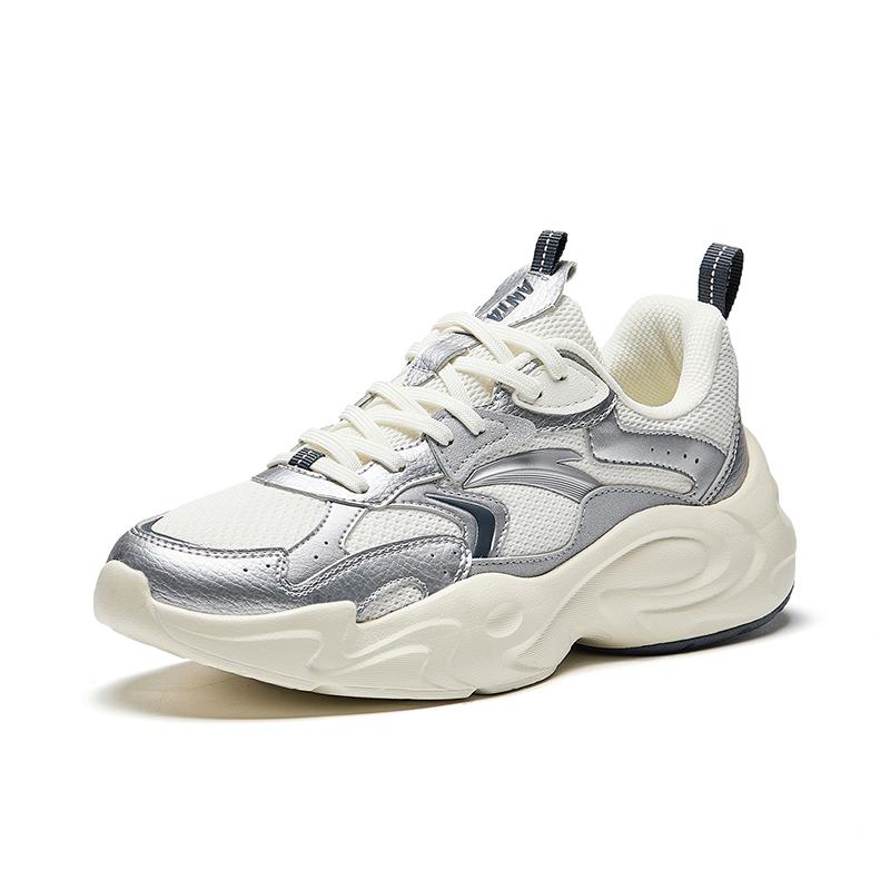 New Anta Walker Anti Slip Wear Resistant Low Top Casual Shoes Women's White Silver 922448810-3