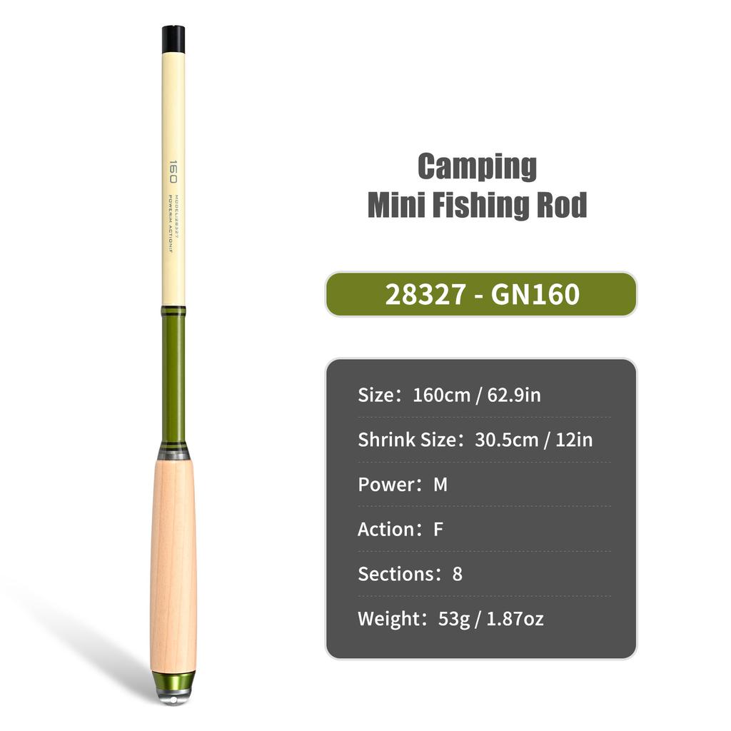 Extendable Fishing Pole Camping Mini Fishing Rod Telescopic Fishing Pole with Solid Wood Handle 1.6m