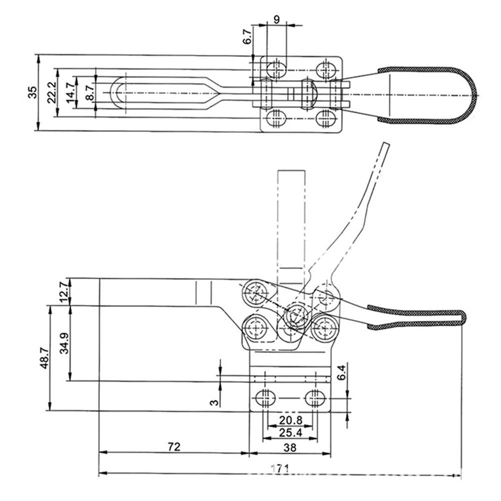 227KG Haltekapazität Kniehebelspanner Ausrüstung für Schweißmaschine GH-225D Niederhalter Horizontal Schnellspanner Werkstatt