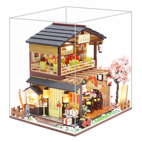 Spilay DIY Wooden Dollhouse Miniature Handmade Kit Set for Beginners, Japanese-Style DIY Wooden Dollhouse with 3D Puzzle and LED Lights, Perfect As a