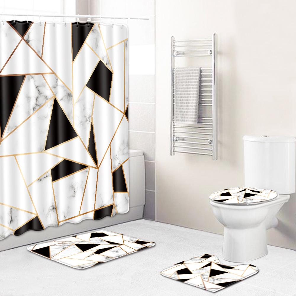 Marble Texture Printing Bathroom Non-Slip Floor Mat Shower Curtain Combination Carpet European And American Style