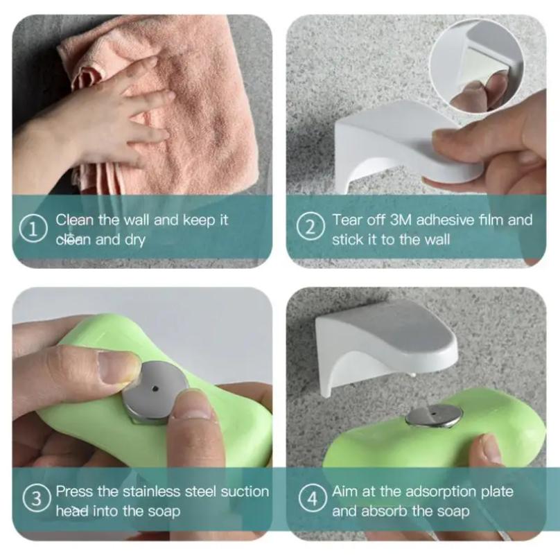 Magnetic Soap Dish Container Dispenser Wall Attachment Adhesion Soap Holder Kitchen Household Bathroom Magnet