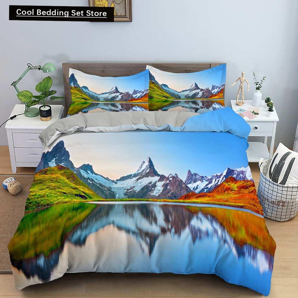 3D Pejzaż Natury Król Królowa Poszewka na Kołdrę Kwiaty Zielone Liście Pościel Zestaw Widok Shimen Poszewka na Kołdrę Poliester Pokrowiec na Kołdrę