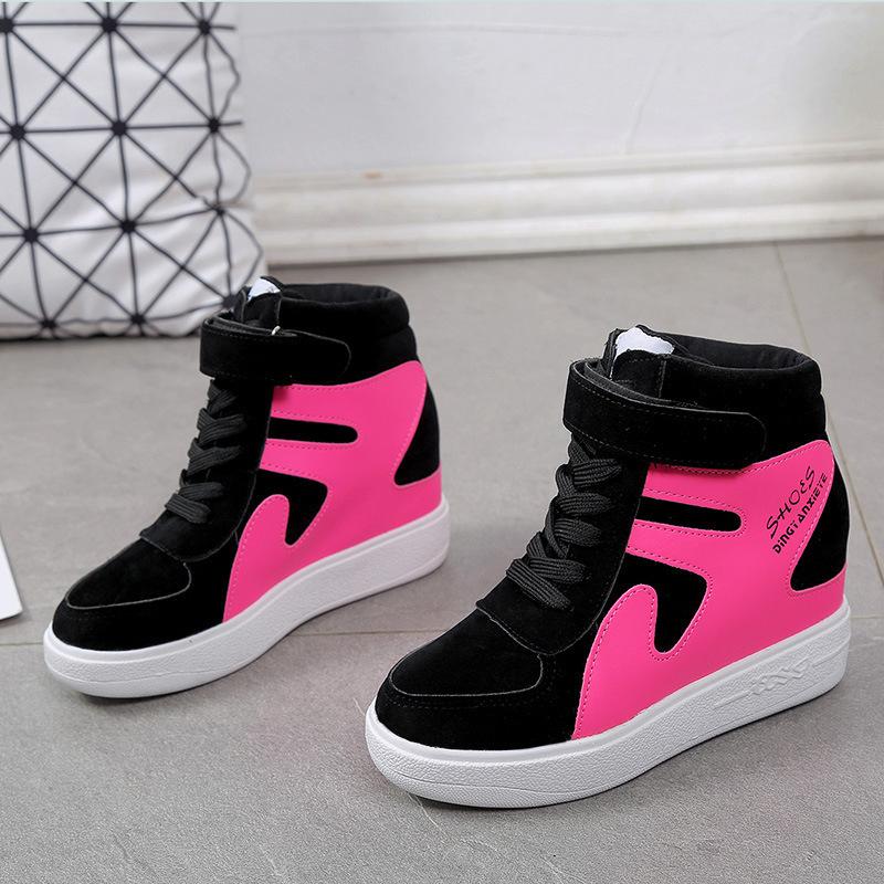 

Корейская версия модных туфель-маффинов на толстой подошве с липучками и скрытой платформой, обувь с высоким верхом, цветная, из матовой кожи, повседневная обувь 40 розовый