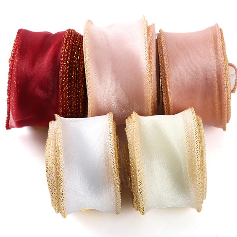 (10 Yards/Packung) 4cm Goldrand Wellenförmiges Garn Geschenkbox Bouquet Verpackungsmaterial Schleife Haaraccessoires Handgemacht DIY Dekoratives Spitze