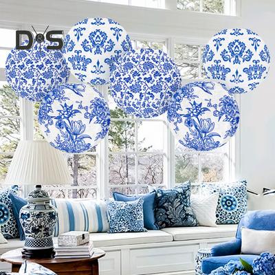 Chinoiserie Papierlaterne Chinesischer Stil Blaues Muster Laternen Hängende Runde Laterne Dekoration für Geburtstag Hochzeit Braut Babyparty Heimparty