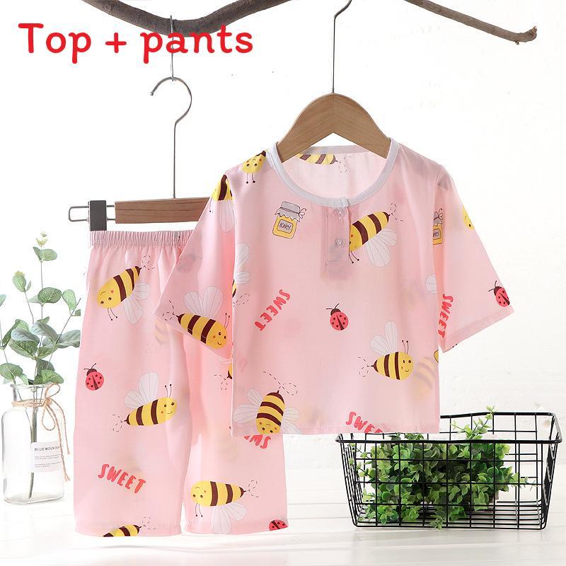 Dinosaur Kids Pajama Set With Cotton Satin Breathable Fabric For Summer Sleepwear