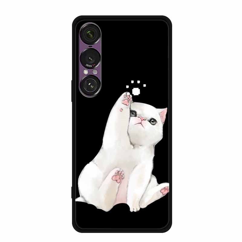 Pro pouzdro na telefon Sony Xperia 1 VII 2025 Kreslené kočky TPU Měkké černé silikonové zadní krycí pouzdro Pro Sony Xperia 1VII 6.5" Pouzdro Funda