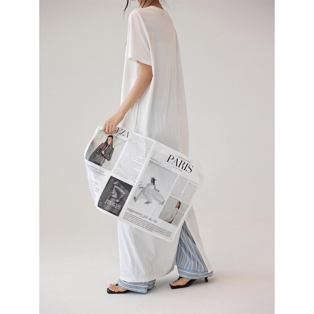 61035# FRESH UP Rochie Tricou Minimalistă Supradimensionată cu Mânecă Scurtă Subgenunchi Subțietoare
