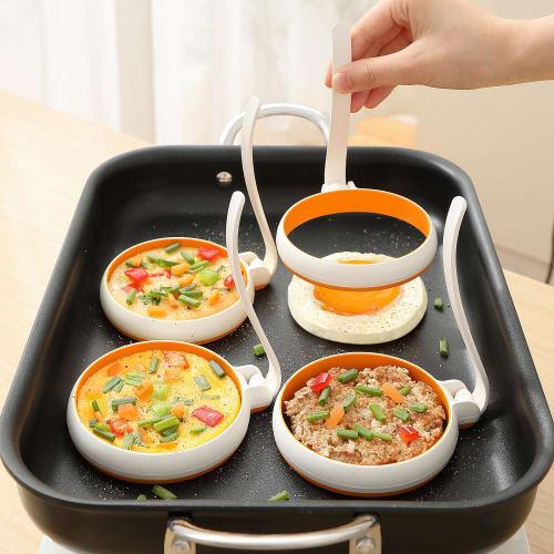 Hikimoto Round Fried Egg Rings (Fried Egg Mold) 10cm, Pack of 4, Cute DIY Round Egg Mold for Baking, Thin Mochi, and Breakfast Sandwiches, Easy to Use