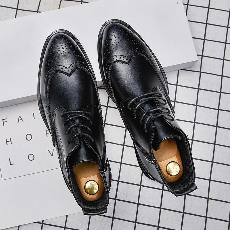 

Новый продукт мужские трендовые деловые высокие кожаные туфли короткие ботинки формальная мужская обувь Brock ретро модная обувь большого размера мужская 38 чёрный