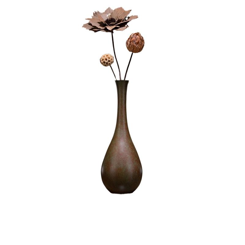 Vase Brass Material, Tabletop Ornament Simple and Modern New Chinese Style Suitable for Living Room Study Home Decoration Crafts
