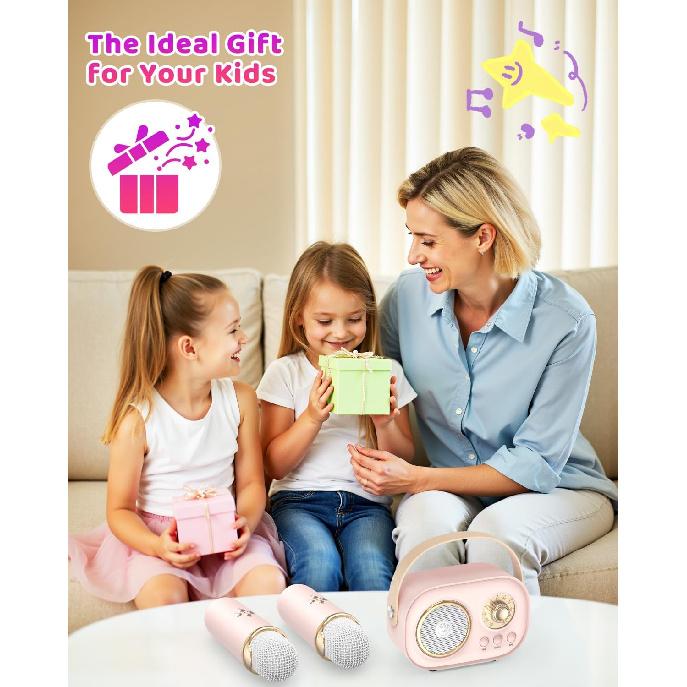 Mini Karaoke Machine with 2 Wireless Microphones,Portable Bluetooth Karaoke Machine for Kids Toys Gifts Boys Girls 3 4 5 6 7 8 9 10 11 12+ Years Old