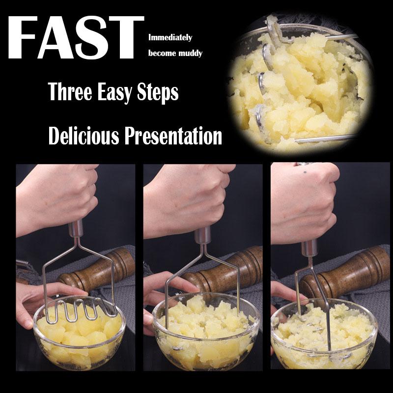 1pc Stainless Steel Mud Press Food-Grade Durable Thickened Mud Press Wavy Steel-Handled Mashed Potato Maker Kitchen Accessories
